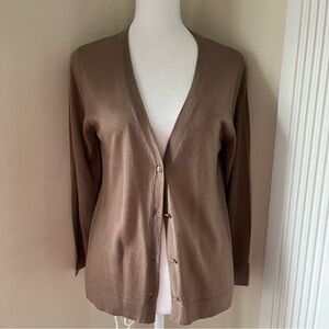 Magaschoni Brown V Neck Lightweight Button Down Cardigan Sweater